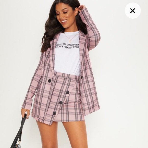 pink checkered blazer
